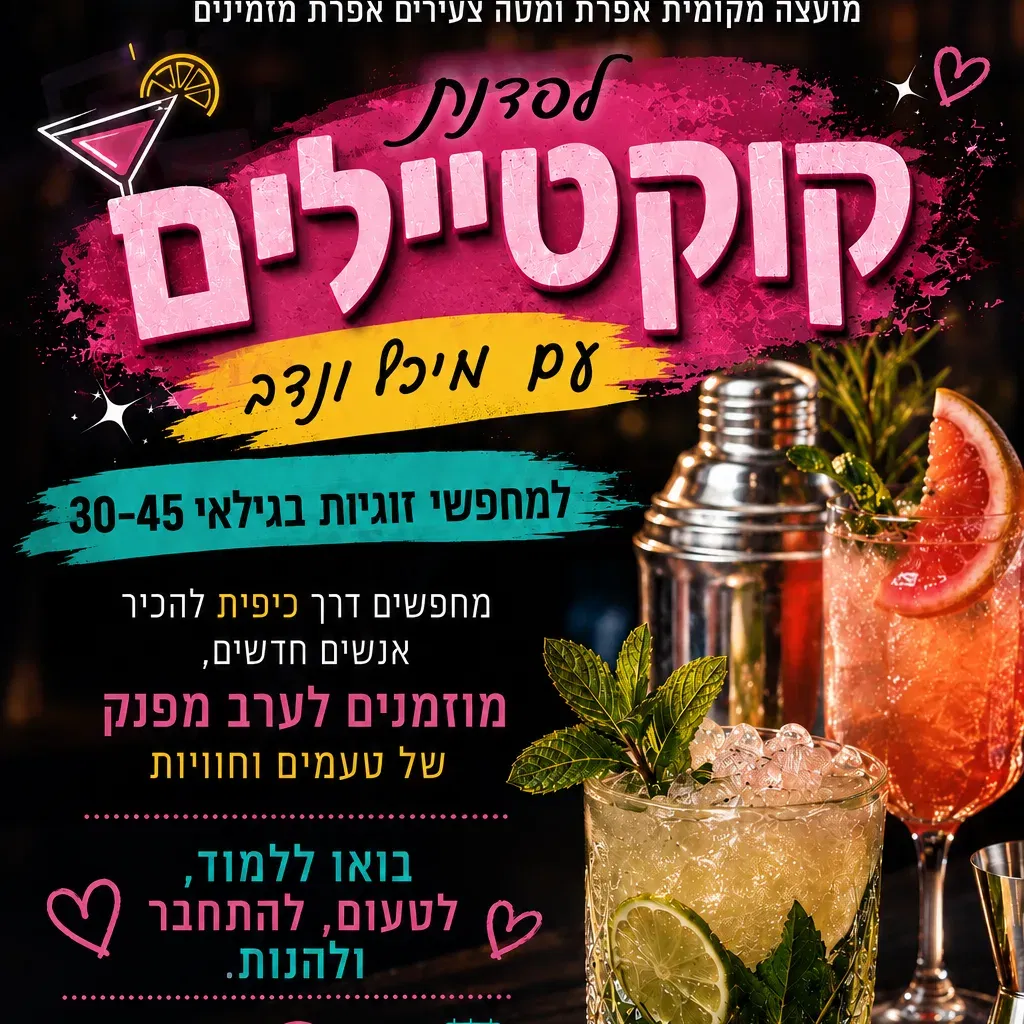 סדנת קוקטיילים מחפשי זוגיות 30-45
