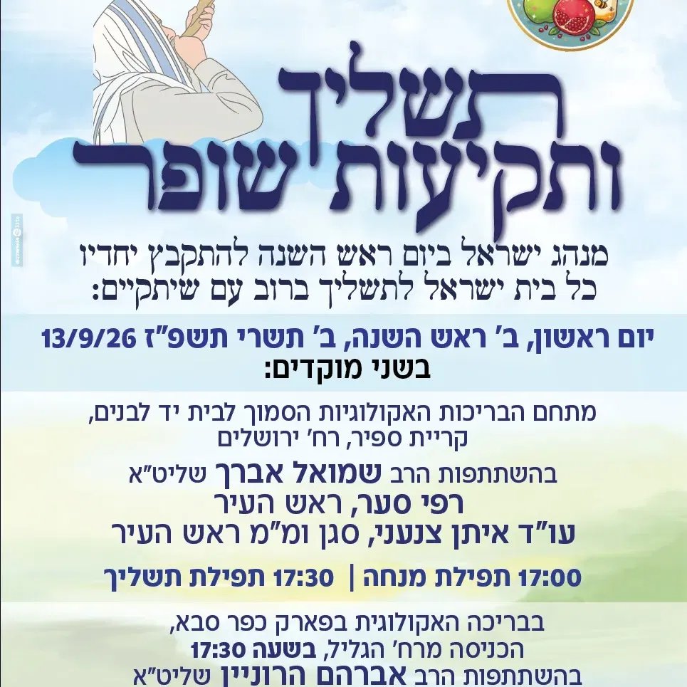 תשליך ותקיעות שופר בראש השנה תשפ"ז 2026